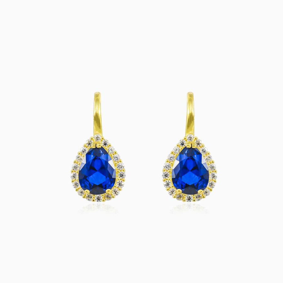 Woman Monte Cristo | Pear-Cut Blue Quartz Gold Earrings