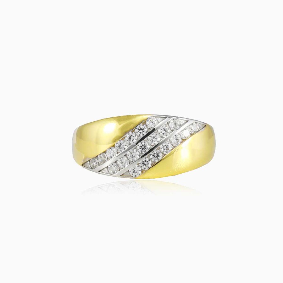 Woman Monte Cristo | Three Crystal Lines Broad Gold Ring