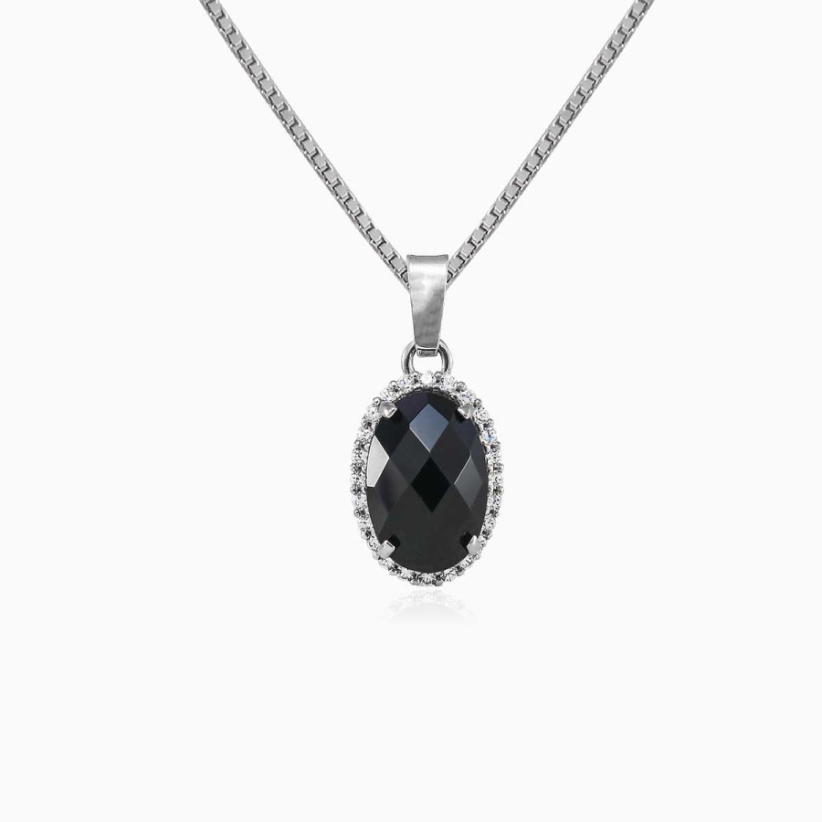 Woman Monte Cristo | Halo Oval Onyx White Gold Pendant