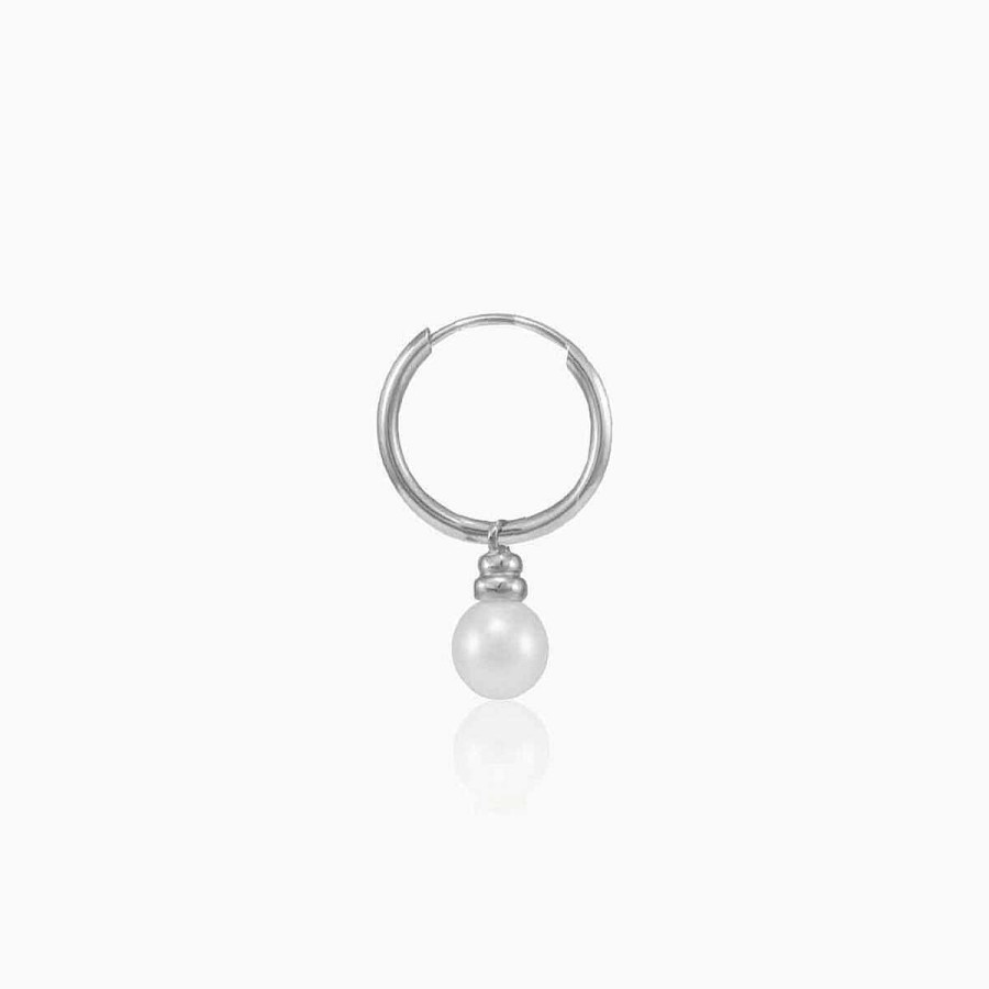 Woman Monte Cristo | White Gold Hoop With Dangling Pearl Earring