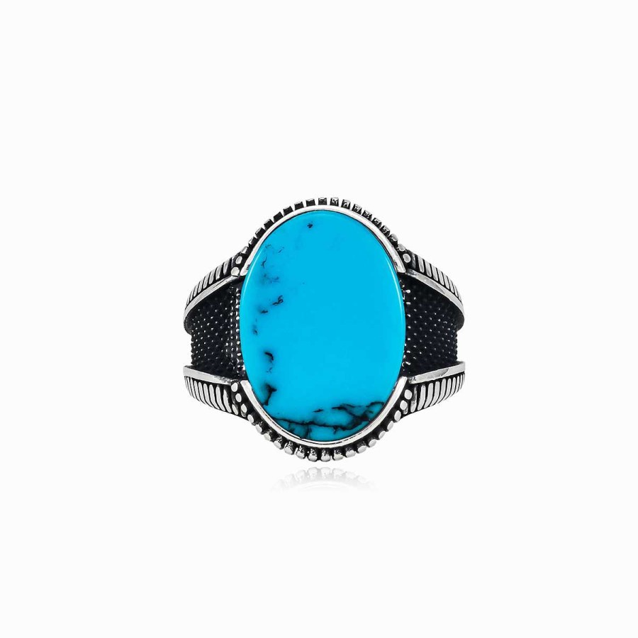 Man Monte Cristo | Oval Oxidized Turquoise Ring