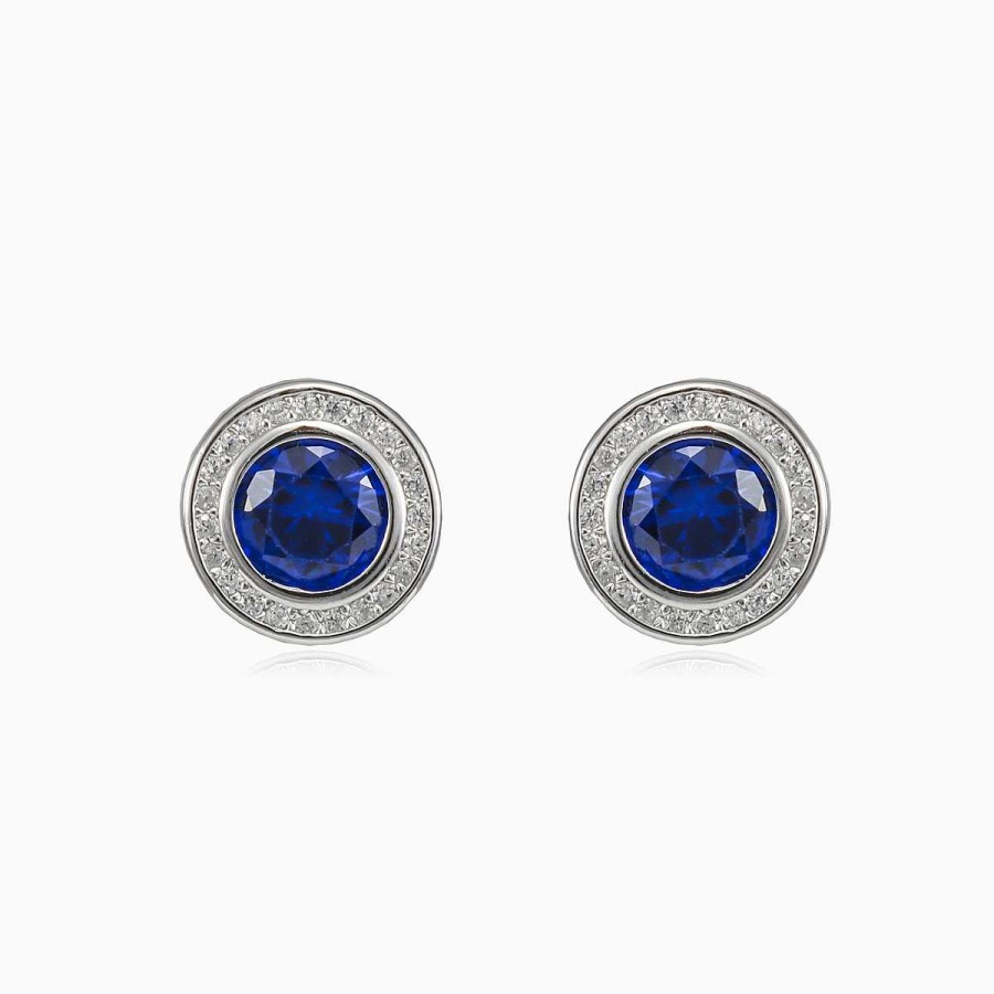 Woman Monte Cristo | Bezel Halo Blue Quartz Stud Earrings