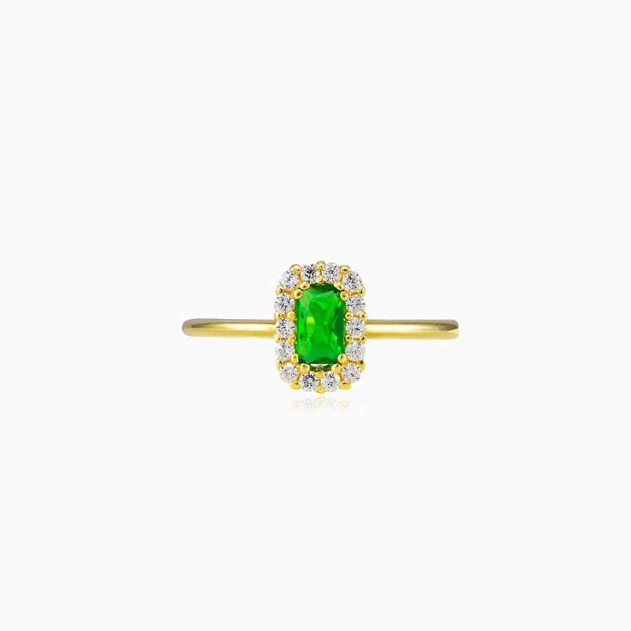 Woman Monte Cristo | Rectangle Green Quartz Halo Ring