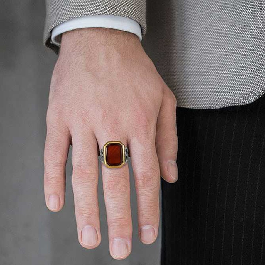 Man Monte Cristo | Rectangle Red Agate Ring