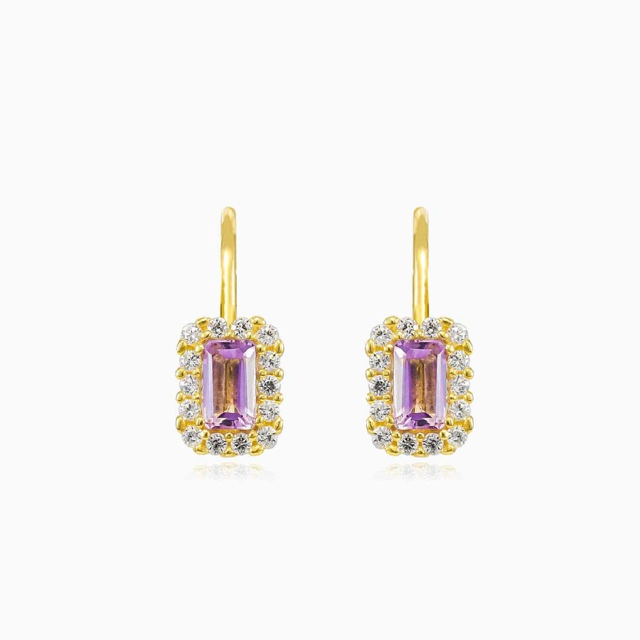 Woman Monte Cristo | Rectangle Amethyst Halo Earrings