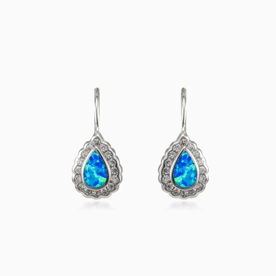 Woman Monte Cristo | Bezel Blue Opal Pear Lever Earrings