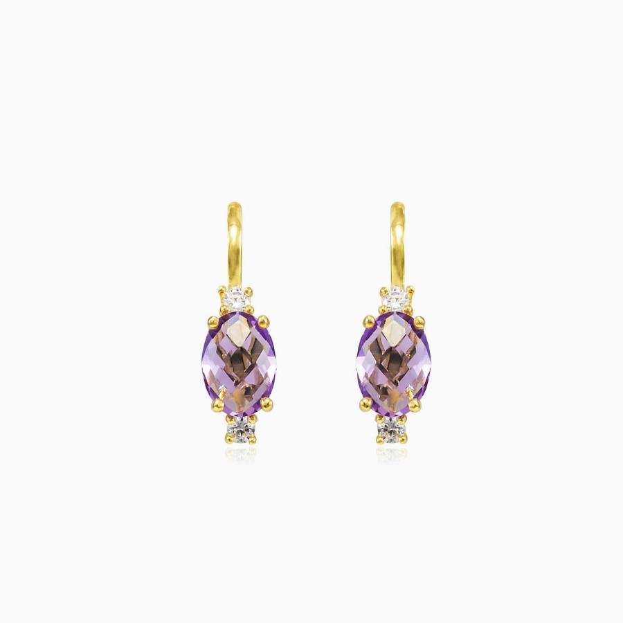 Woman Monte Cristo | Oval Briolette Amethyst Gold Earrings