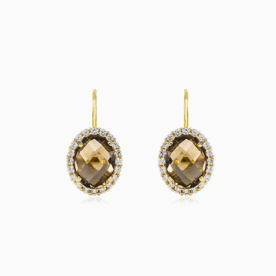 Woman Monte Cristo | Oval Smoky Topaz Gold Earrings