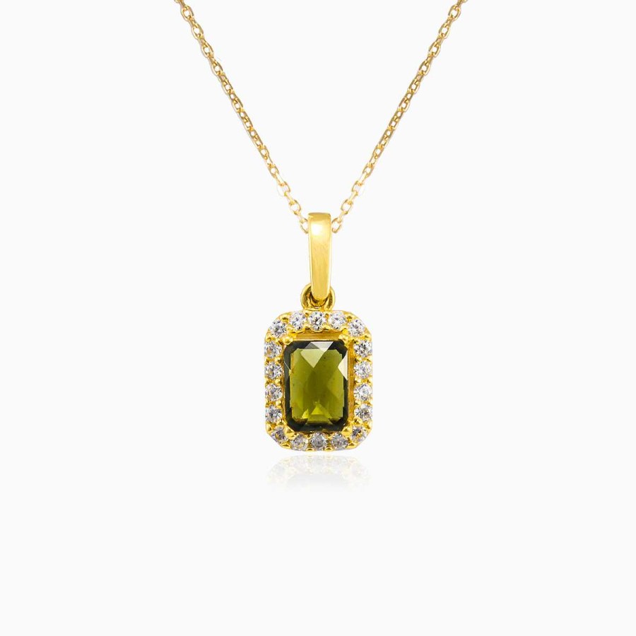 Woman Monte Cristo | Rectangle Moldavite Gold Pendant