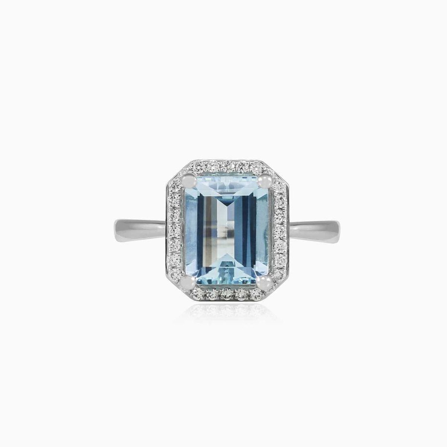 Woman Monte Cristo | Rectangle Aquamarine Gold Diamond Ring