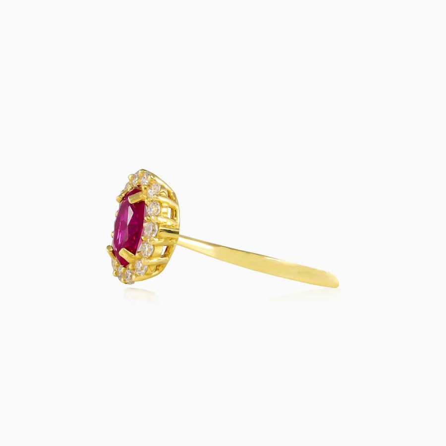 Woman Monte Cristo | Oval Rubellite Halo Gold Ring