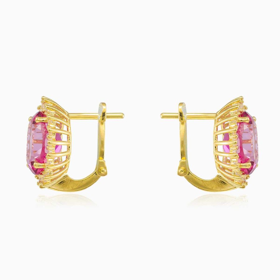 Woman Monte Cristo | Royal Oval Rose Quartz Gold Earrings