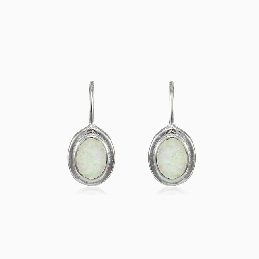 Woman Monte Cristo | Plain White Opal Oval Lever Earrings