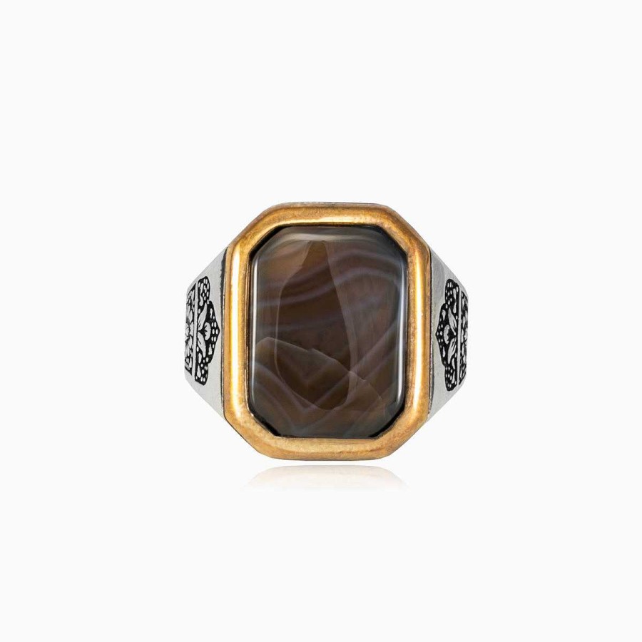 Man Monte Cristo | Rectangle Oriental Agate Ring