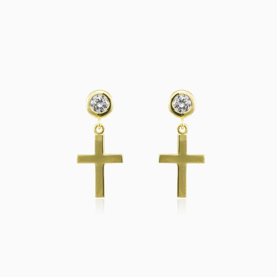 Woman Monte Cristo | Cross And Crystals Gold Earrings