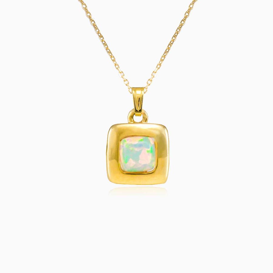 Woman Monte Cristo | Square White Opal Gold Pendant