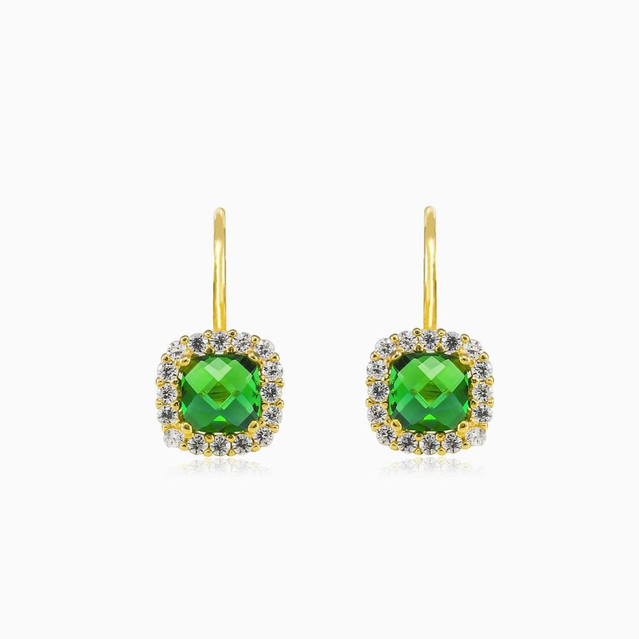 Woman Monte Cristo | Cushion Green Quartz Gold Earrings