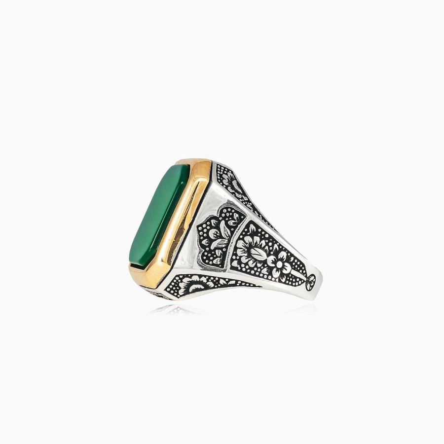 Man Monte Cristo | Rectangle Green Jade Ring