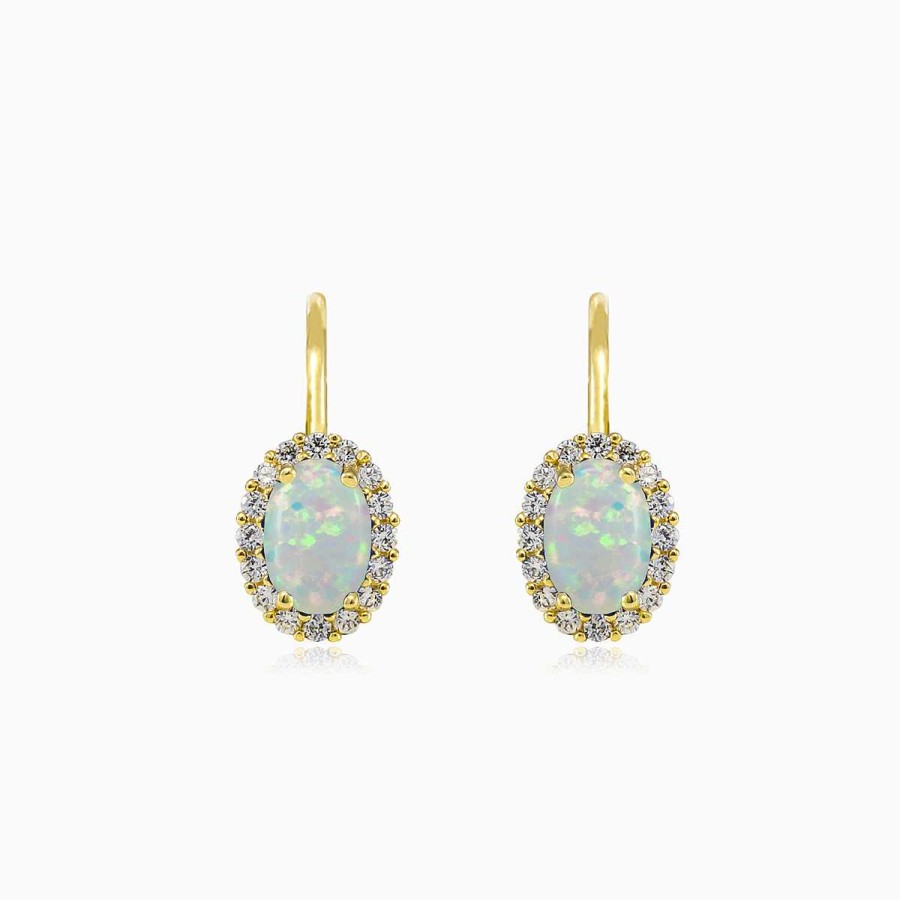 Woman Monte Cristo | Oval Halo White Opal Earrings