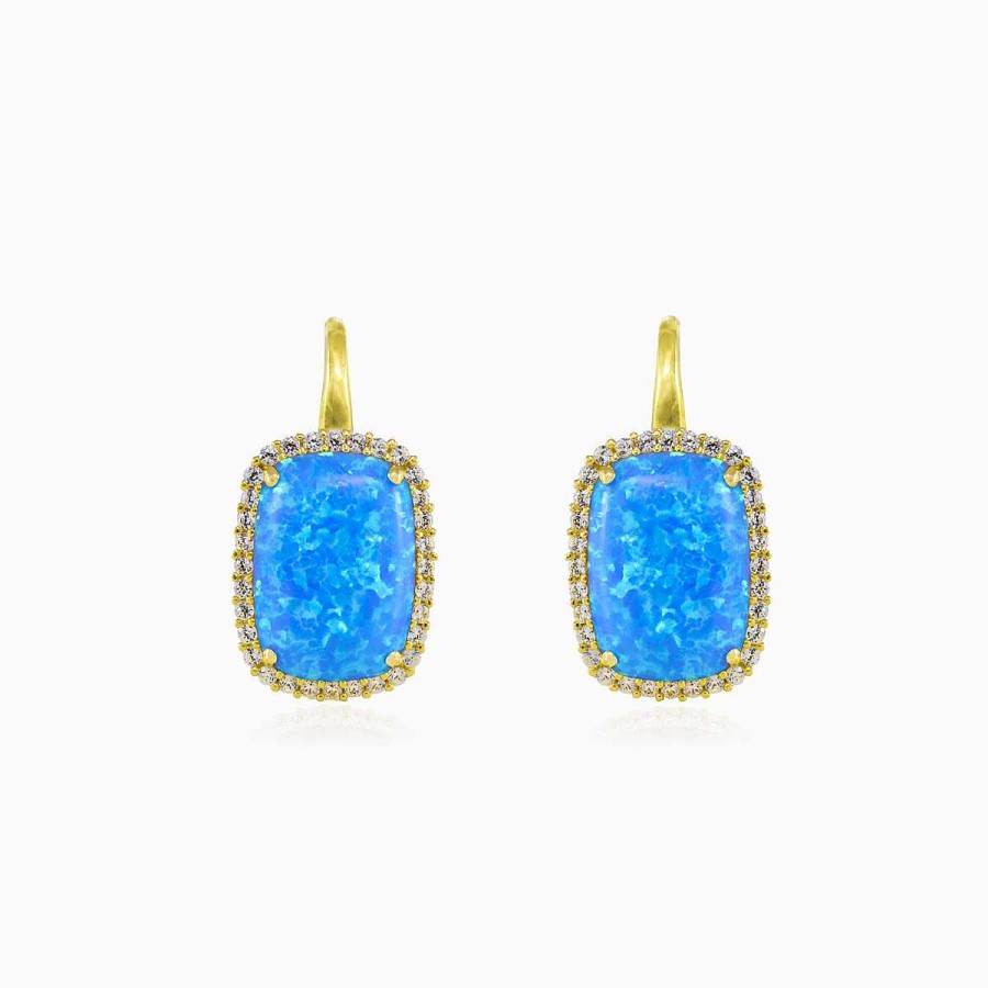 Woman Monte Cristo | Massive Cabochon Blue Opal Gold Earrings