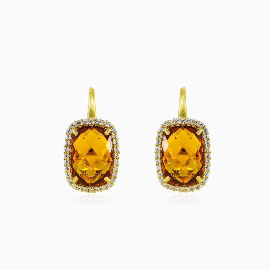 Woman Monte Cristo | Massive Cushion Citrine Gold Earrings