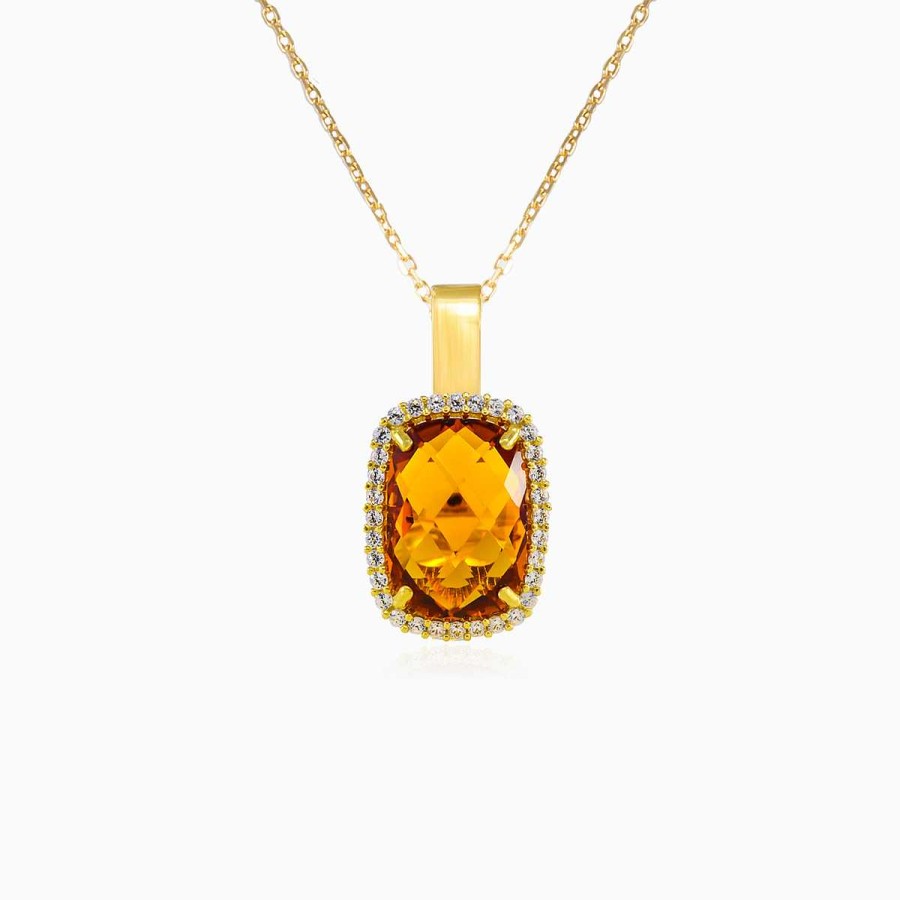 Woman Monte Cristo | Massive Cushion Citrine Gold Pendant