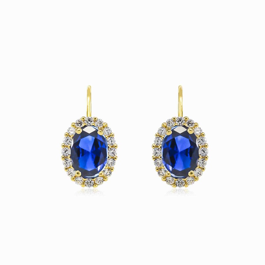 Woman Monte Cristo | Oval Blue Quartz In Gold Earrings