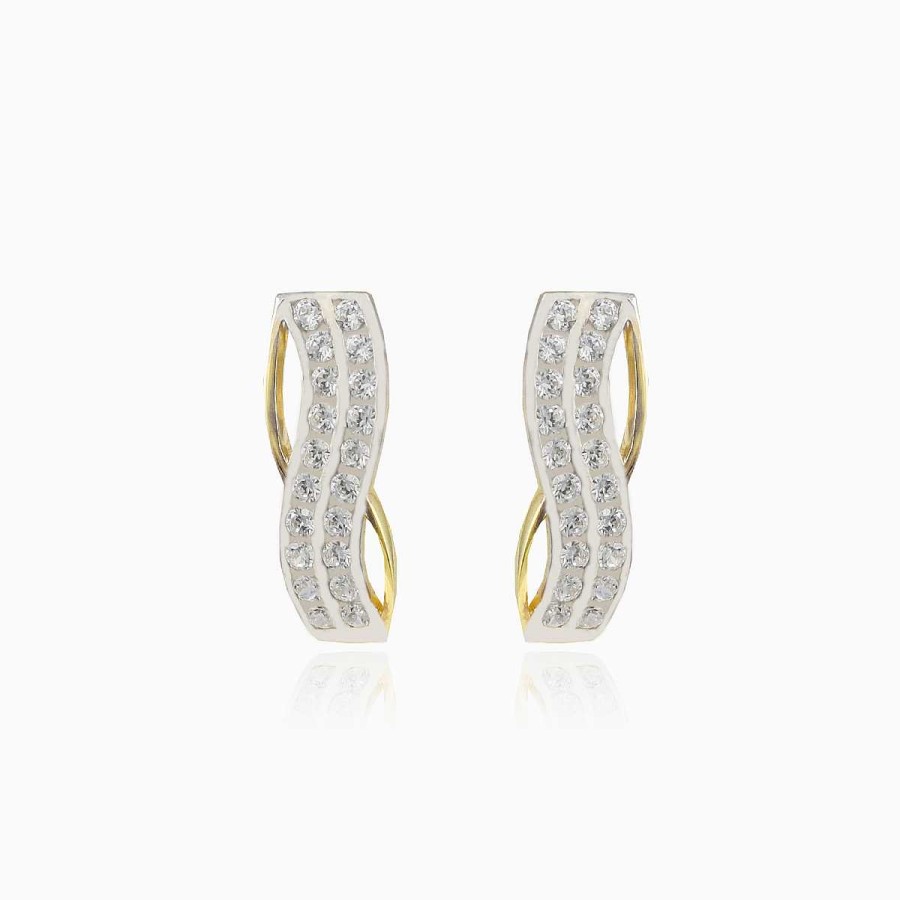 Woman Monte Cristo | Curved Lines Crystal Gold Earrings