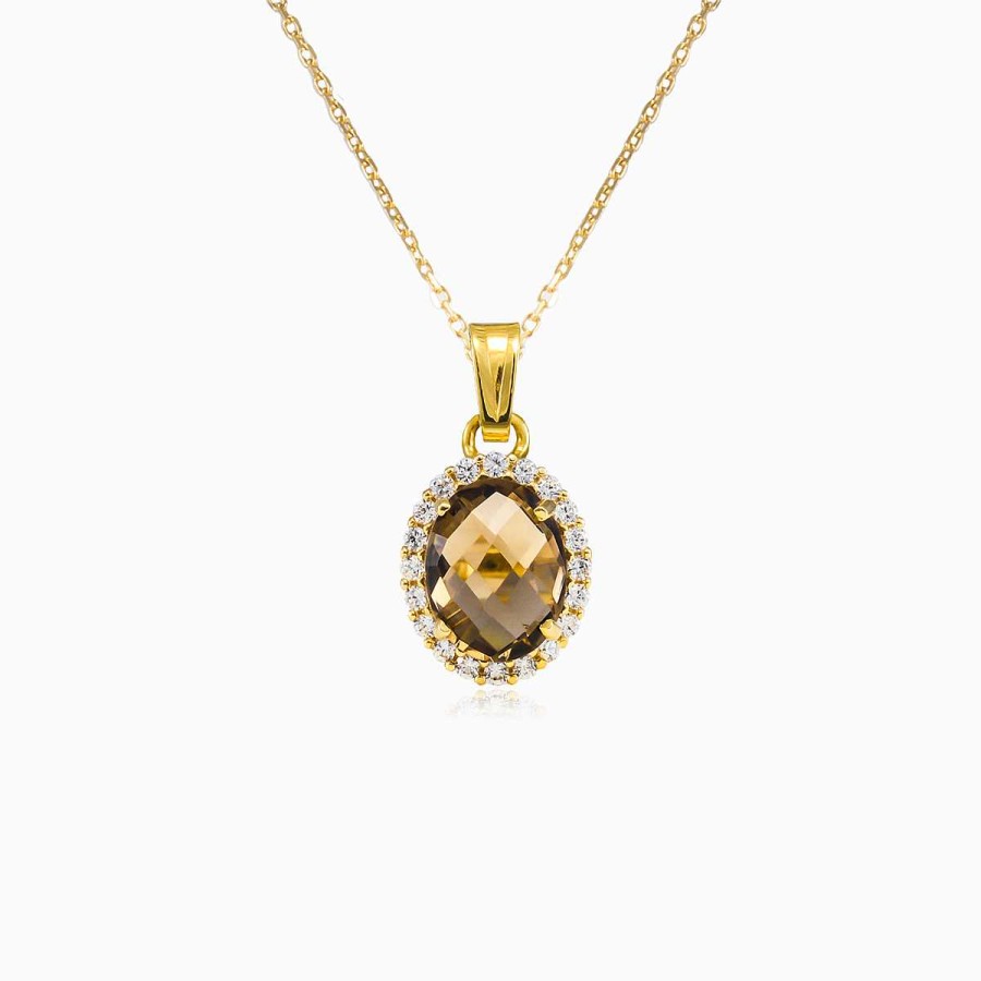 Woman Monte Cristo | Oval Smoky Topaz Gold Pendant