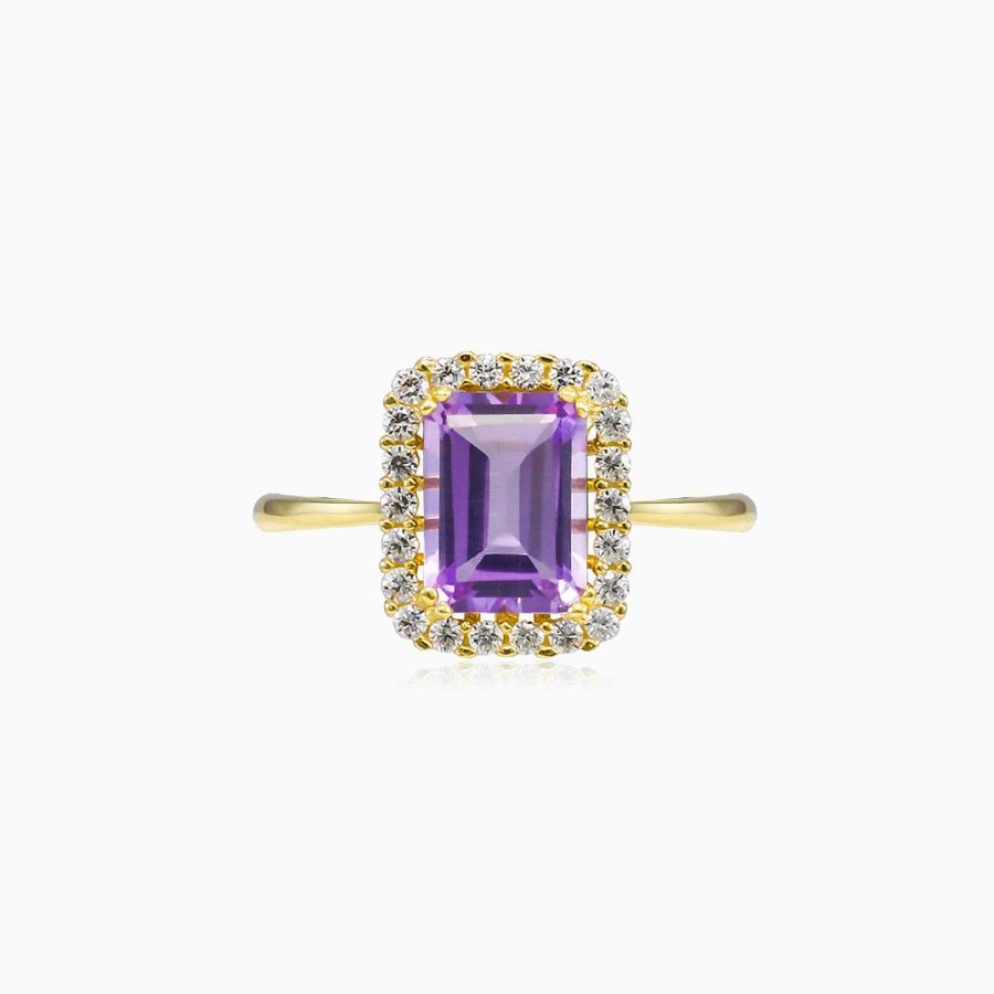 Woman Monte Cristo | Halo Emerald Amethyst Ring