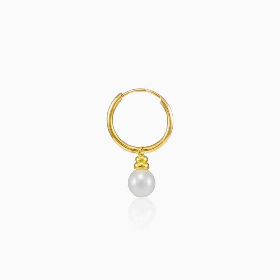 Woman Monte Cristo | Yellow Gold Hoop With Dangling Pearl Earring