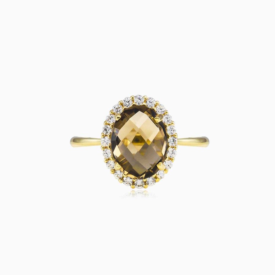 Woman Monte Cristo | Oval Smoky Topaz Gold Ring