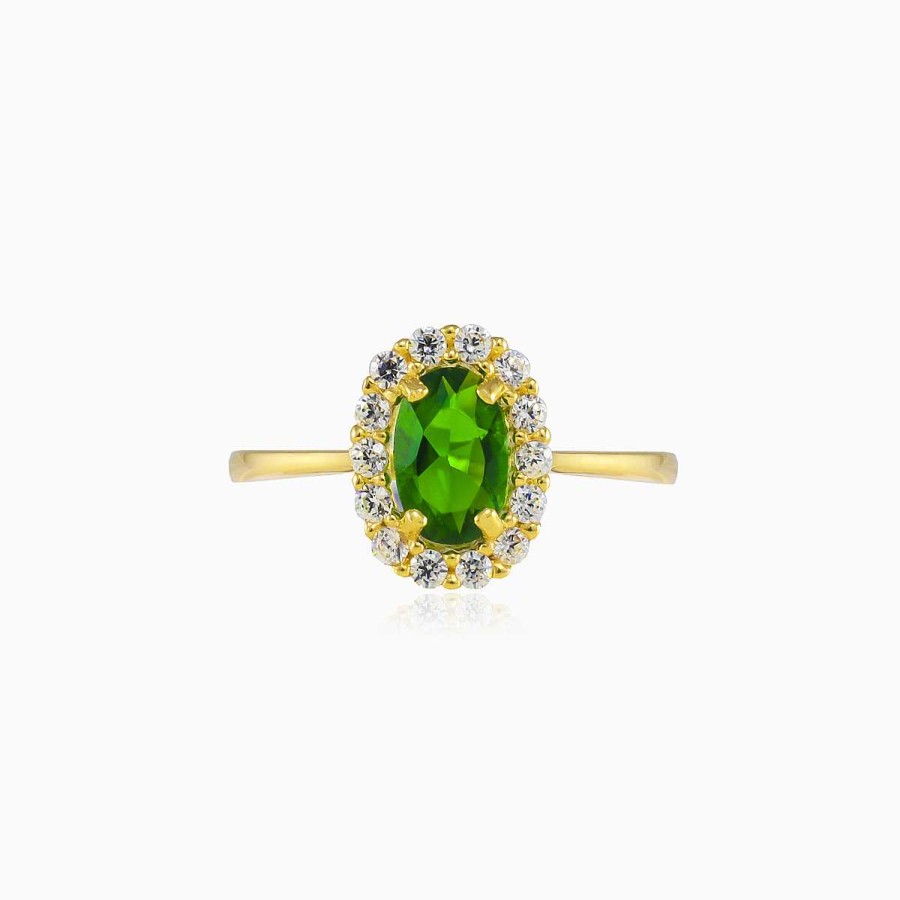 Woman Monte Cristo | Oval Green Quartz Halo Gold Ring