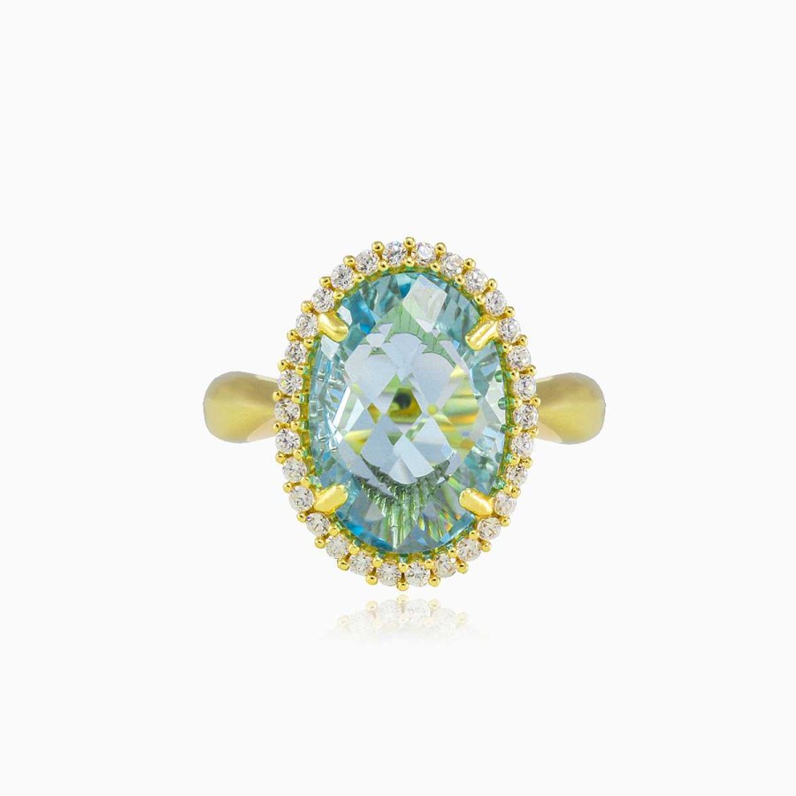 Woman Monte Cristo | Massive Oval Blue Topaz Gold Ring