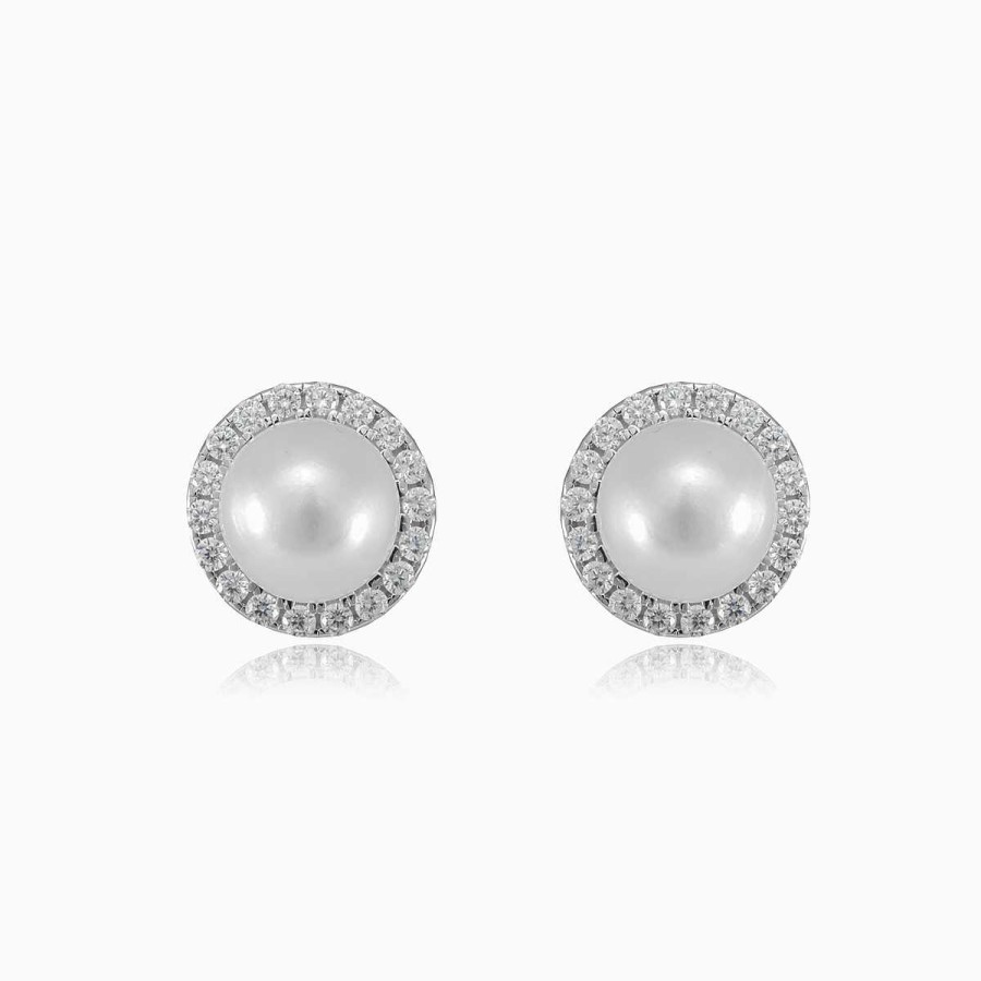 Woman Monte Cristo | Halo Silver Pearl Earrings