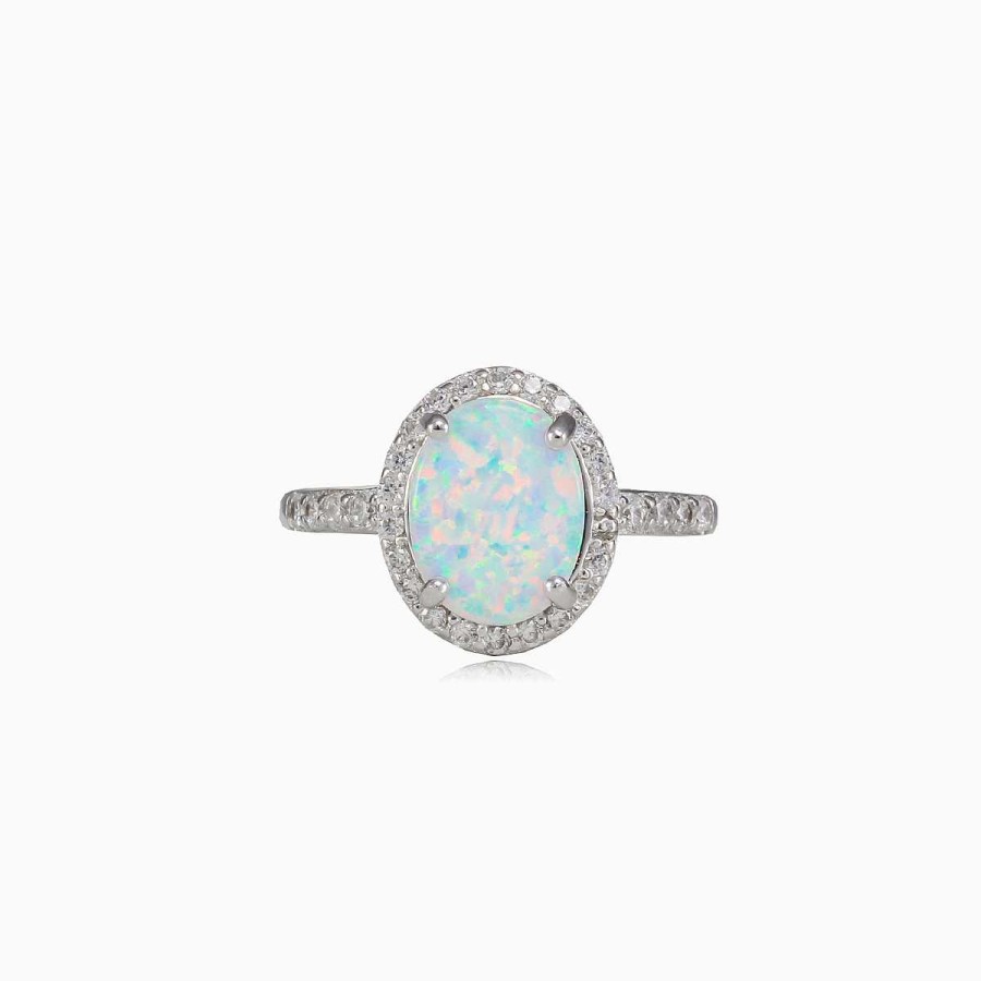 Woman Monte Cristo | Wide Oval White Opal Ring