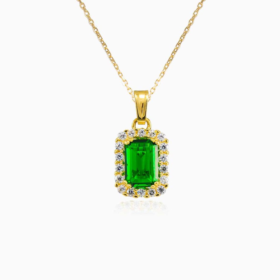 Woman Monte Cristo | Rectangle Green Quartz Gold Pendant