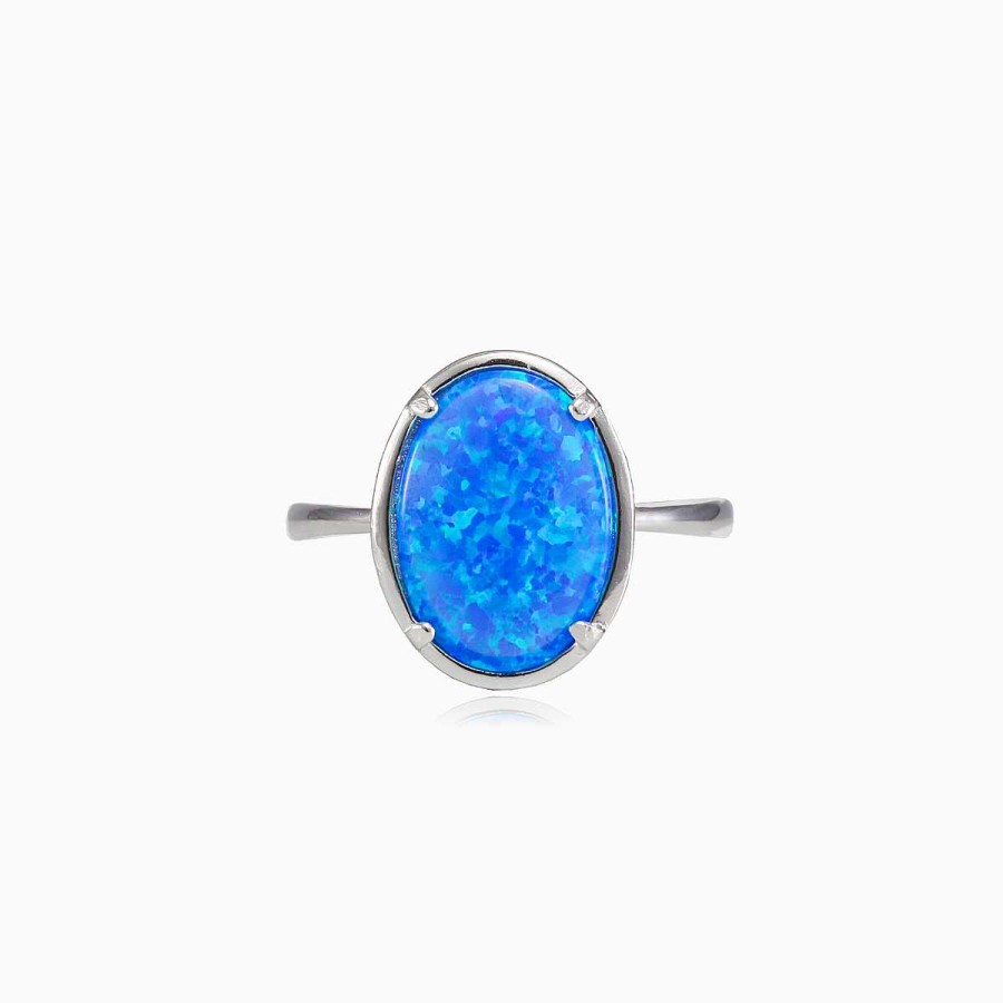 Woman Monte Cristo | Wide Prong Oval Blue Opal Ring