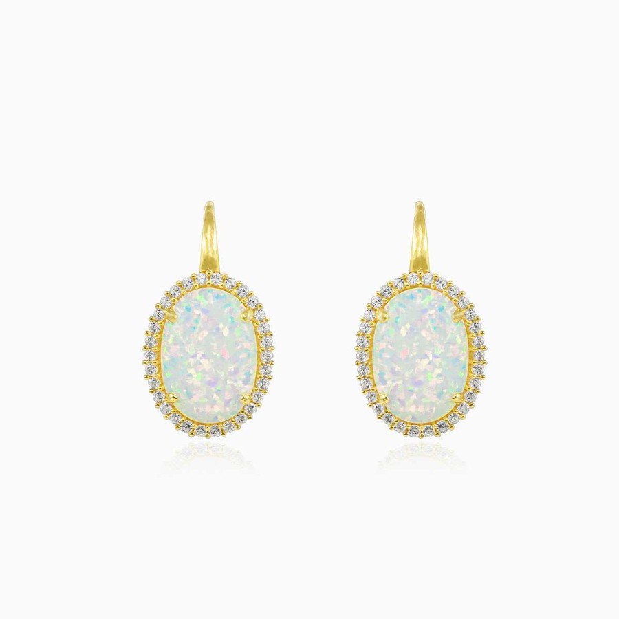 Woman Monte Cristo | Massive Oval White Opal Gold Earrings