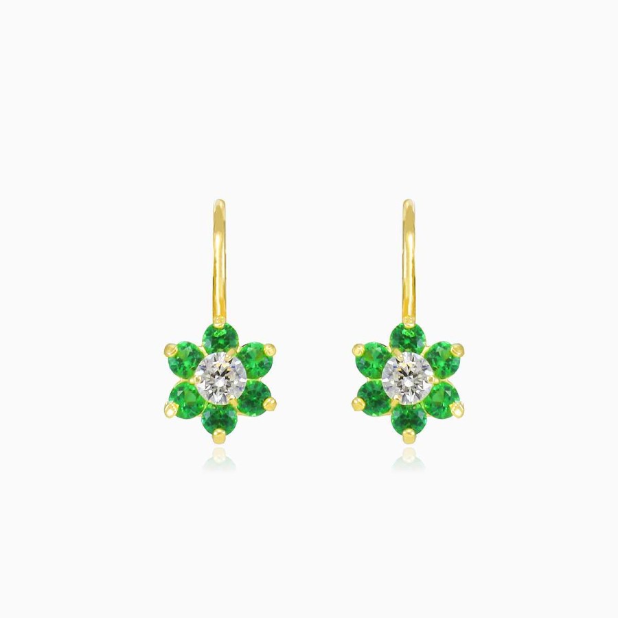 Woman Monte Cristo | Green Flower Gold Earrings