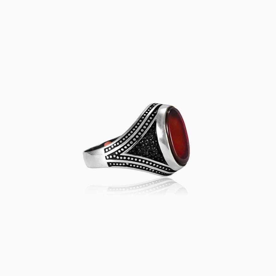 Man Monte Cristo | Oval Red Agate Ring