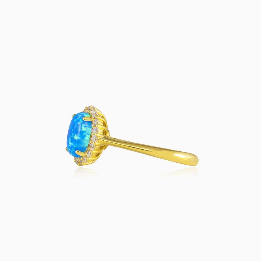 Woman Monte Cristo | Oval Halo Blue Opal Gold Ring