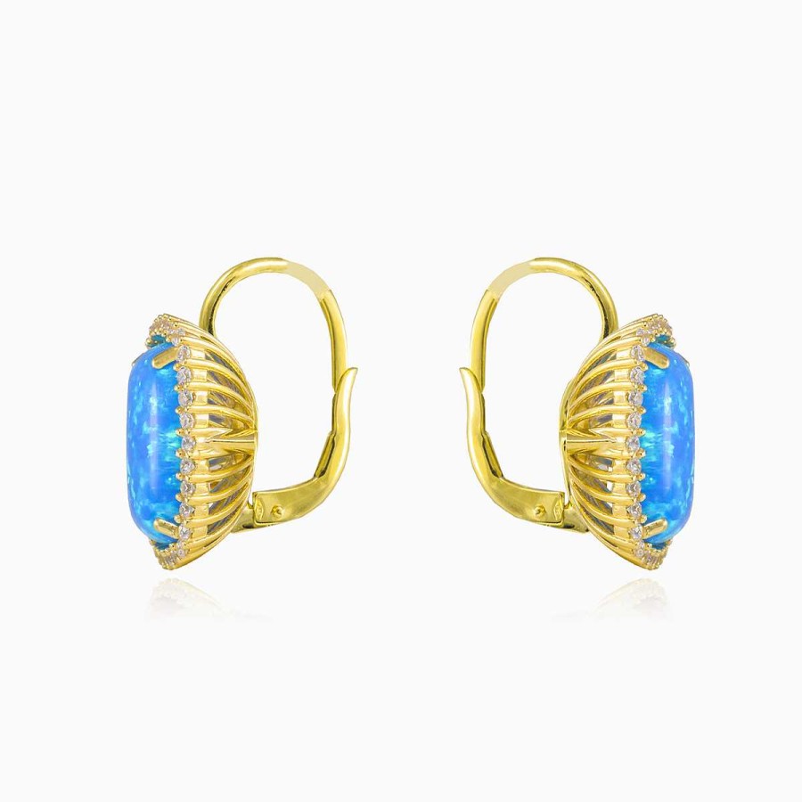 Woman Monte Cristo | Massive Cabochon Blue Opal Gold Earrings