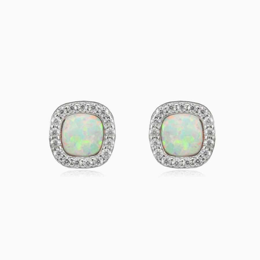 Woman Monte Cristo | Flat Halo White Opal Studs