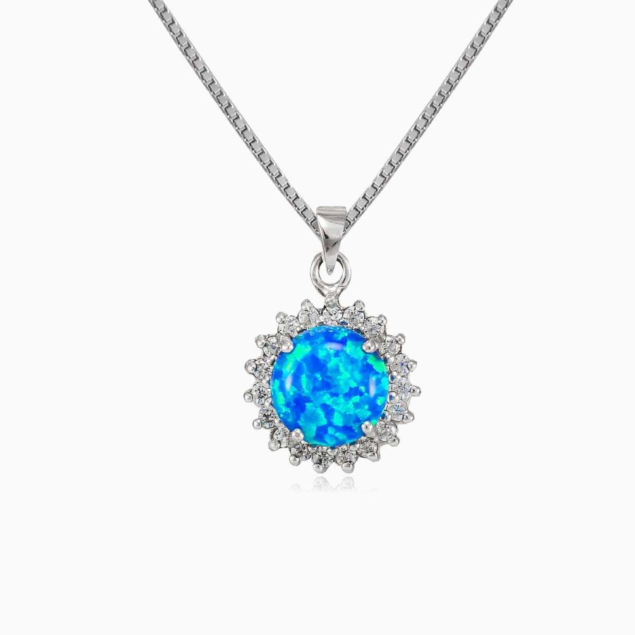 Woman Monte Cristo | Halo Round Blue Opal Pendant