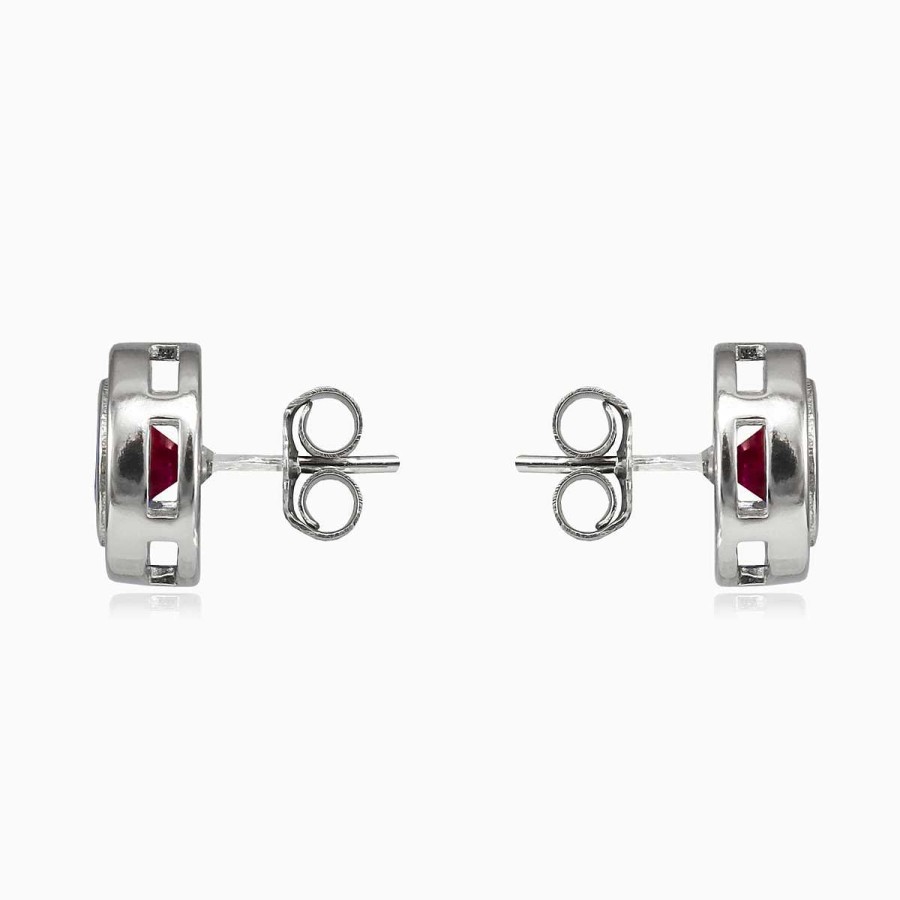 Woman Monte Cristo | Bezel Halo Red Quartz Stud Earrings