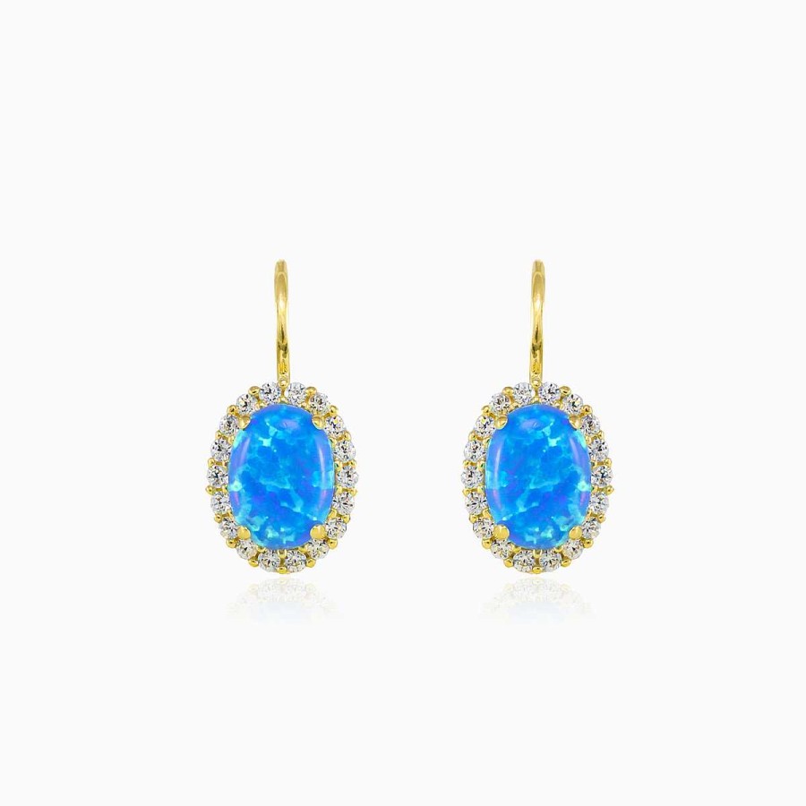 Woman Monte Cristo | Oval Halo Blue Opal Gold Earrings