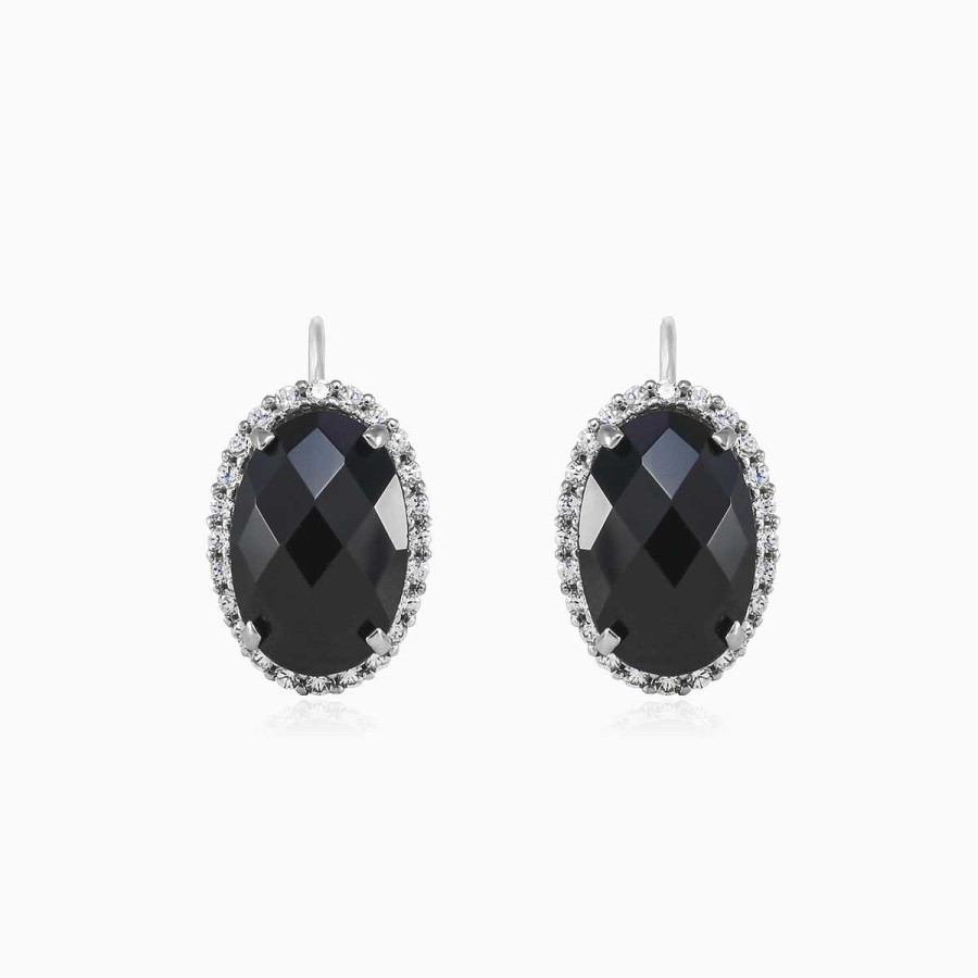 Woman Monte Cristo | Halo Oval Onyx White Gold Earrings