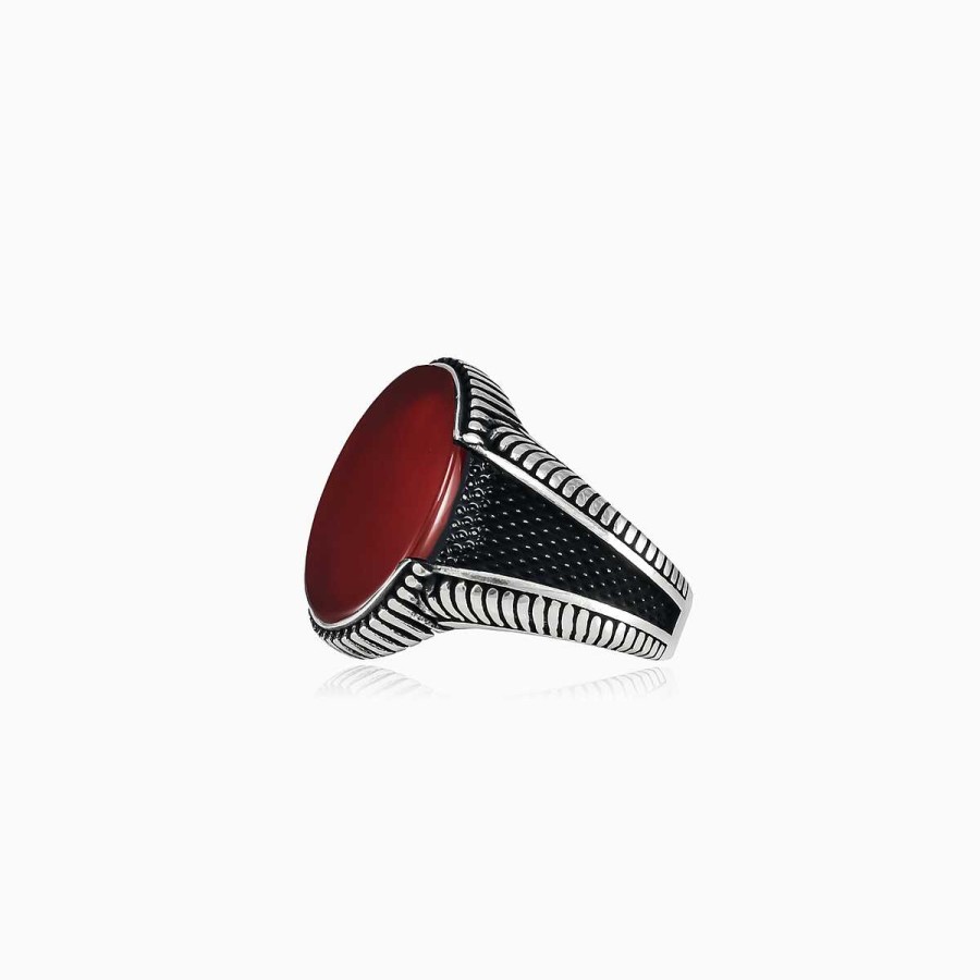 Man Monte Cristo | Oval Oxidized Agate Ring