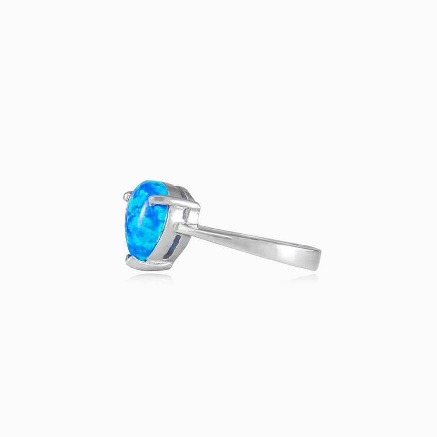 Woman Monte Cristo | Pear Blue Opal Silver Ring